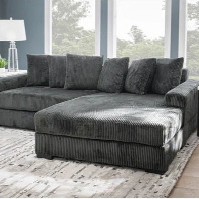 L-Shape Sectional Sofa: 108" Corduroy Sectional Sofa and Chaise(Smoke)