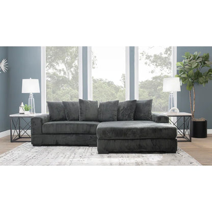 L-Shape Sectional Sofa: 108" Corduroy Sectional Sofa and Chaise(Smoke)