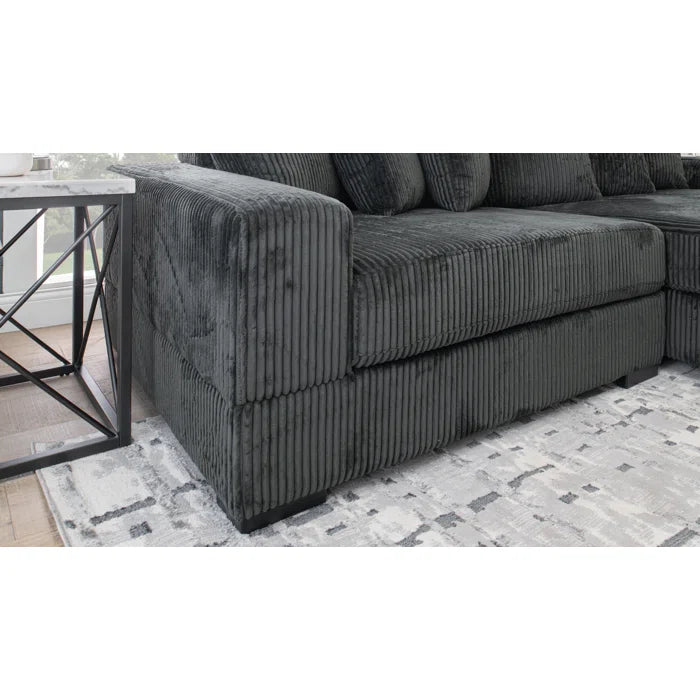 L-Shape Sectional Sofa: 108" Corduroy Sectional Sofa and Chaise(Smoke)