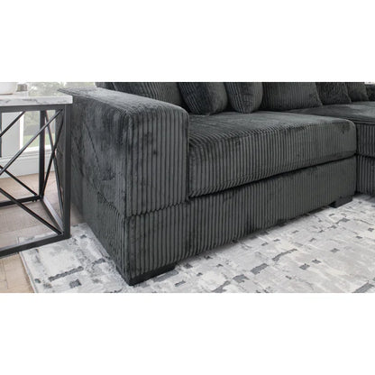 L-Shape Sectional Sofa: 108" Corduroy Sectional Sofa and Chaise(Smoke)