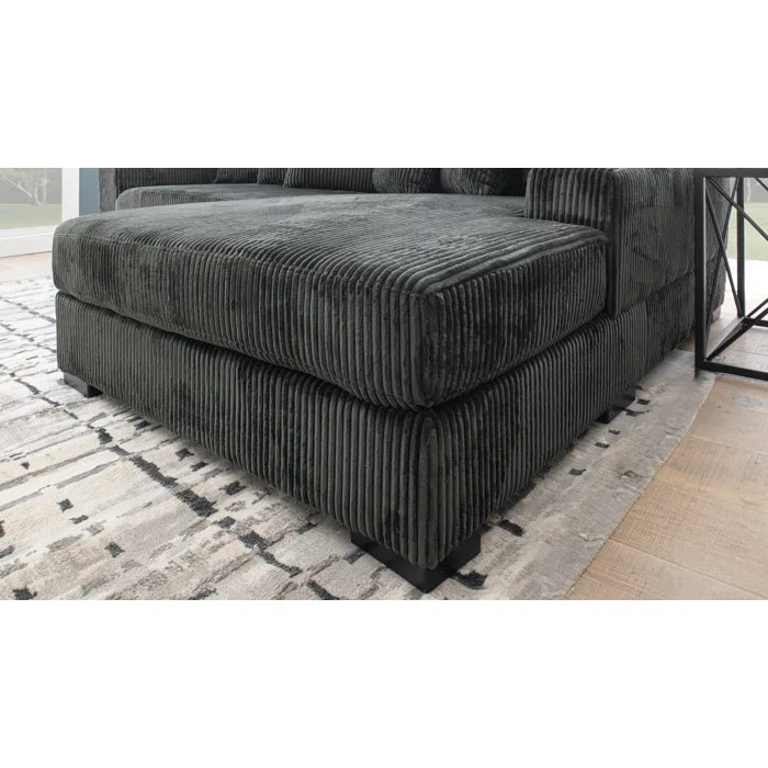 L-Shape Sectional Sofa: 108" Corduroy Sectional Sofa and Chaise(Smoke)