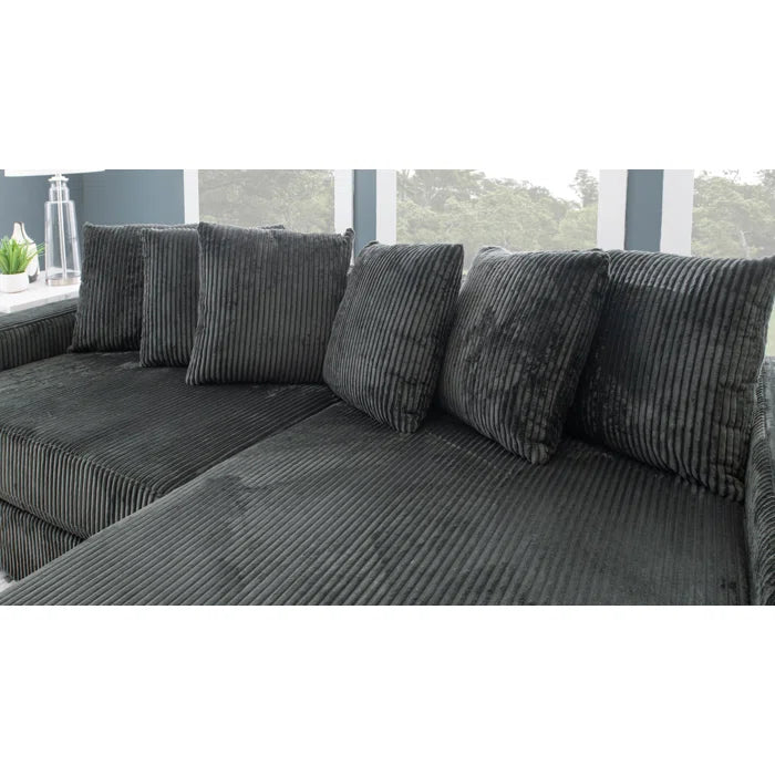 L-Shape Sectional Sofa: 108" Corduroy Sectional Sofa and Chaise(Smoke)