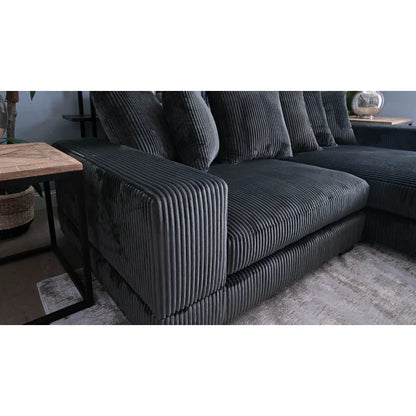 L-Shape Sectional Sofa: 108" Corduroy Sectional Sofa and Chaise(Smoke)