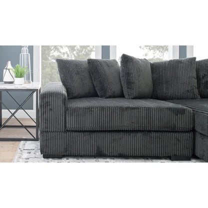 L-Shape Sectional Sofa: 108" Corduroy Sectional Sofa and Chaise(Smoke)
