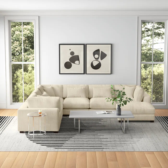 U- Shape Sectional Sofa: 7 - Piece 144" Wide Modular Corner Sectional(Cream Corduroy)