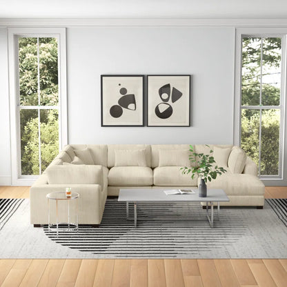 U- Shape Sectional Sofa: 7 - Piece 144" Wide Modular Corner Sectional(Cream Corduroy)