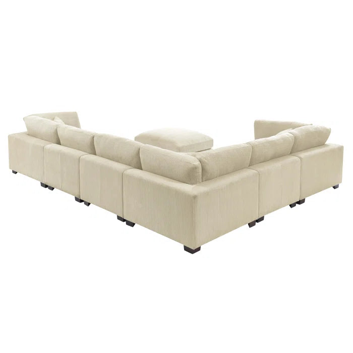 U- Shape Sectional Sofa: 7 - Piece 144" Wide Modular Corner Sectional(Cream Corduroy)