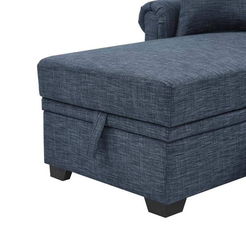 L- Shape Sectional Sofa: 4 - Piece Upholstered Sectional Sleeper Sofa Bed(Dark Blue Linen Blend)