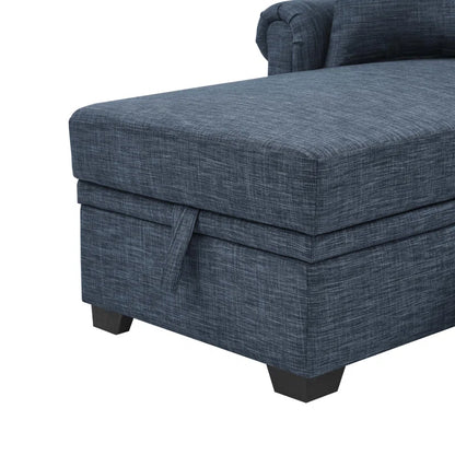 L- Shape Sectional Sofa: 4 - Piece Upholstered Sectional Sleeper Sofa Bed(Dark Blue Linen Blend)