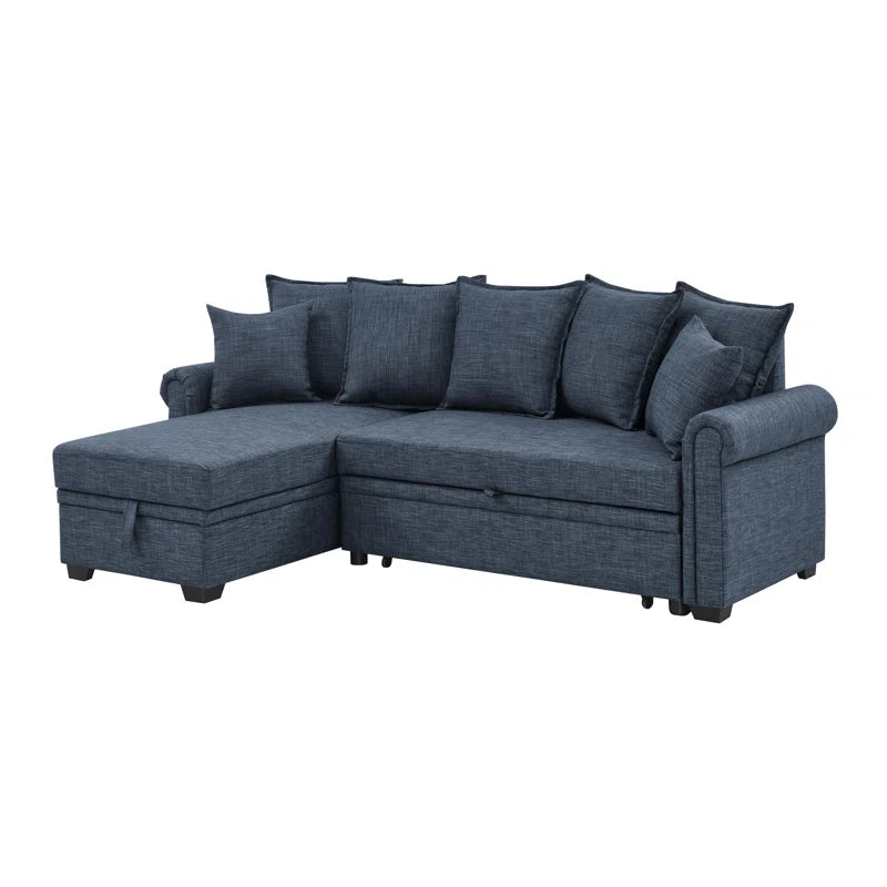 L- Shape Sectional Sofa: 4 - Piece Upholstered Sectional Sleeper Sofa Bed(Dark Blue Linen Blend)