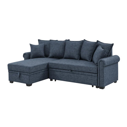 L- Shape Sectional Sofa: 4 - Piece Upholstered Sectional Sleeper Sofa Bed(Dark Blue Linen Blend)