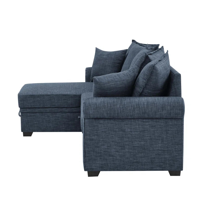 L- Shape Sectional Sofa: 4 - Piece Upholstered Sectional Sleeper Sofa Bed(Dark Blue Linen Blend)