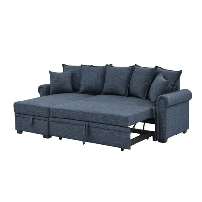 L- Shape Sectional Sofa: 4 - Piece Upholstered Sectional Sleeper Sofa Bed(Dark Blue Linen Blend)