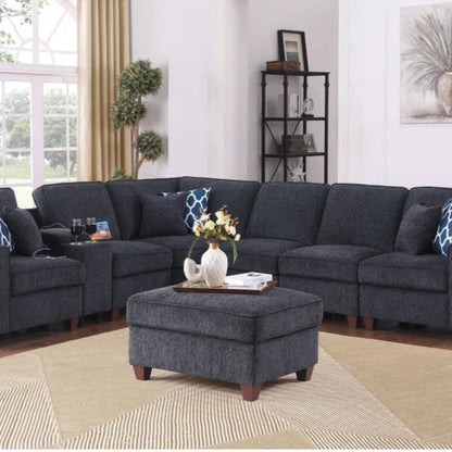 L Shape Sectional Sofa: 6 Seater Corner Sectional Sofa(Dark Gray Chenille)