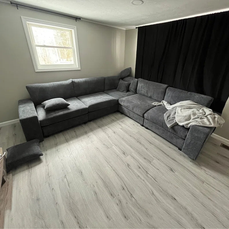 L Shape Sectional Sofa: 108.5"W Corduroy Upholstered 5 - Piece Sectional Sofa(Drak Gray Corduroy)