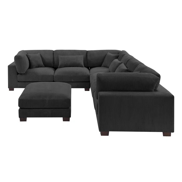 U- Shape Sectional Sofa: 7 - Piece 144" Wide Modular Corner Sectional( Dark Gray Corduroy)