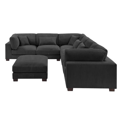 U- Shape Sectional Sofa: 7 - Piece 144" Wide Modular Corner Sectional( Dark Gray Corduroy)