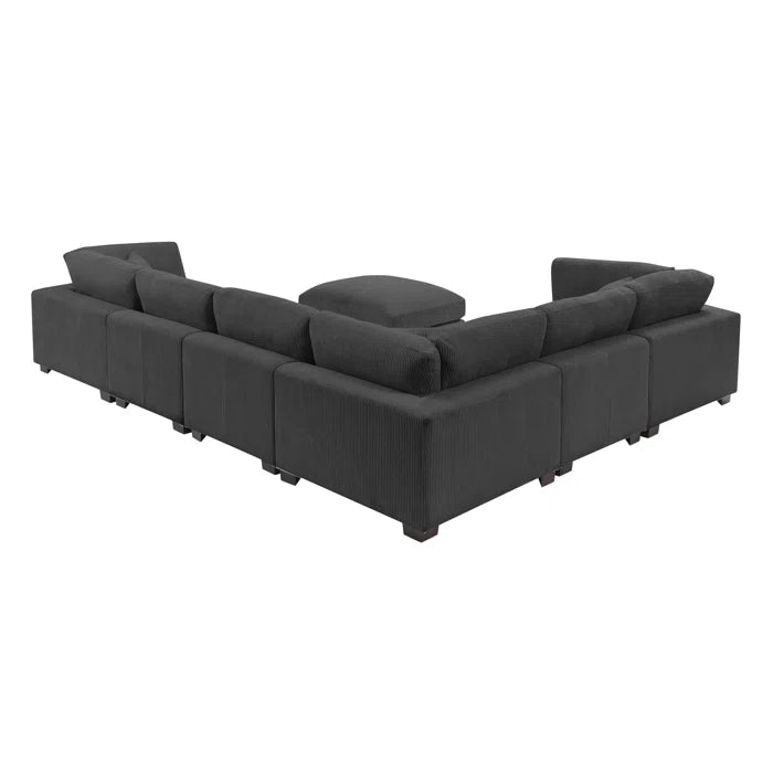 U- Shape Sectional Sofa: 7 - Piece 144" Wide Modular Corner Sectional( Dark Gray Corduroy)