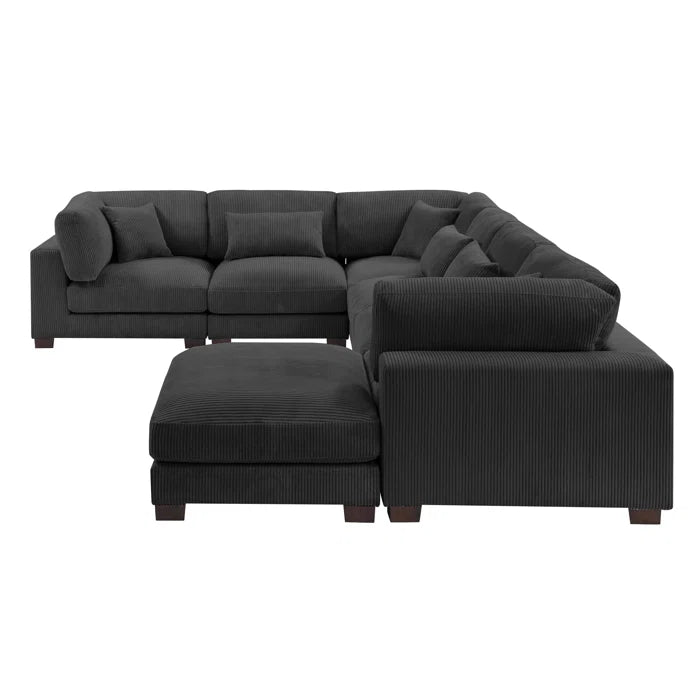 U- Shape Sectional Sofa: 7 - Piece 144" Wide Modular Corner Sectional( Dark Gray Corduroy)