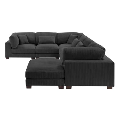 U- Shape Sectional Sofa: 7 - Piece 144" Wide Modular Corner Sectional( Dark Gray Corduroy)
