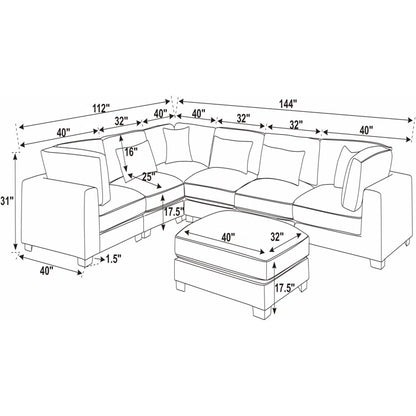 U- Shape Sectional Sofa: 7 - Piece 144" Wide Modular Corner Sectional( Dark Gray Corduroy)
