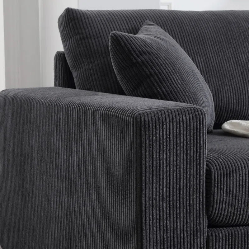 L Shape Sectional Sofa: 108.5"W Corduroy Upholstered 5 - Piece Sectional Sofa(Drak Gray Corduroy)