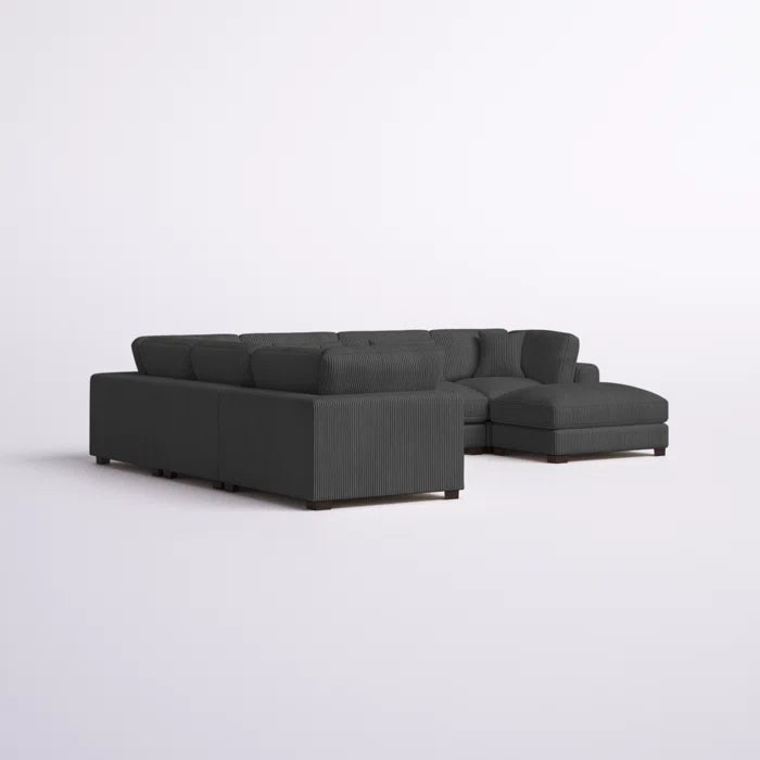 U- Shape Sectional Sofa: 7 - Piece 144" Wide Modular Corner Sectional( Dark Gray Corduroy)