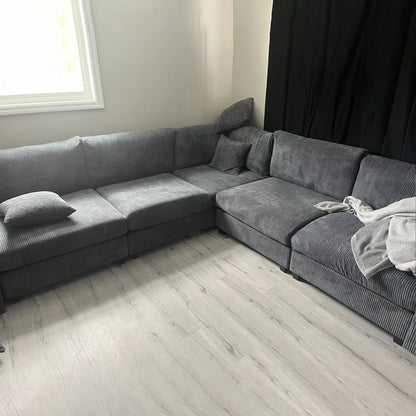 L Shape Sectional Sofa: 108.5"W Corduroy Upholstered 5 - Piece Sectional Sofa(Drak Gray Corduroy)