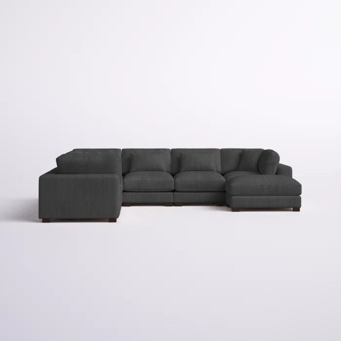 U- Shape Sectional Sofa: 7 - Piece 144" Wide Modular Corner Sectional( Dark Gray Corduroy)