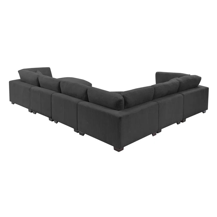 U- Shape Sectional Sofa: 7 - Piece 144" Wide Modular Corner Sectional( Dark Gray Corduroy)