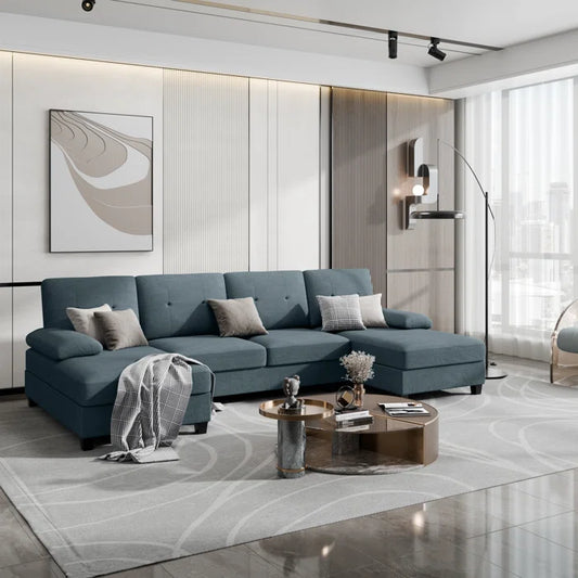 U- Shape Sectional Sofa: 106" Modular Upholstered Sectional 3-Piece Sectional for Living Room(Dark Gray Cotton Blend)