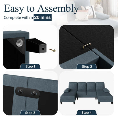 U- Shape Sectional Sofa: 106" Modular Upholstered Sectional 3-Piece Sectional for Living Room(Dark Gray Cotton Blend)