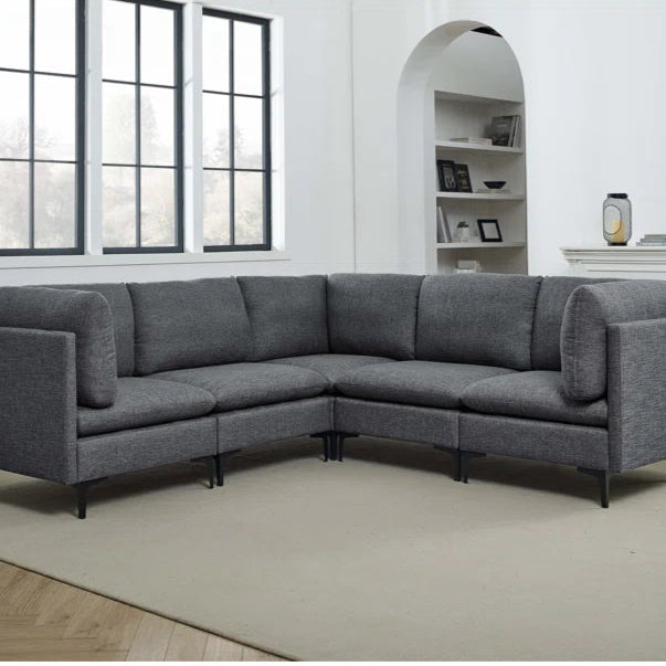 L Shape Sectional Sofa: 5 Piece Corner Sectional (Dark Gray Linen Blend)