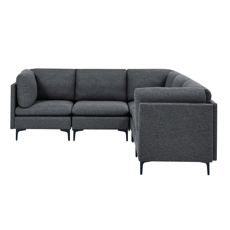 L Shape Sectional Sofa: 5 Piece Corner Sectional (Dark Gray Linen Blend)