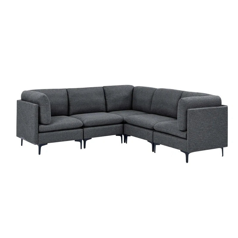 L Shape Sectional Sofa: 5 Piece Corner Sectional (Dark Gray Linen Blend)