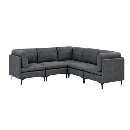 L Shape Sectional Sofa: 5 Piece Corner Sectional (Dark Gray Linen Blend)