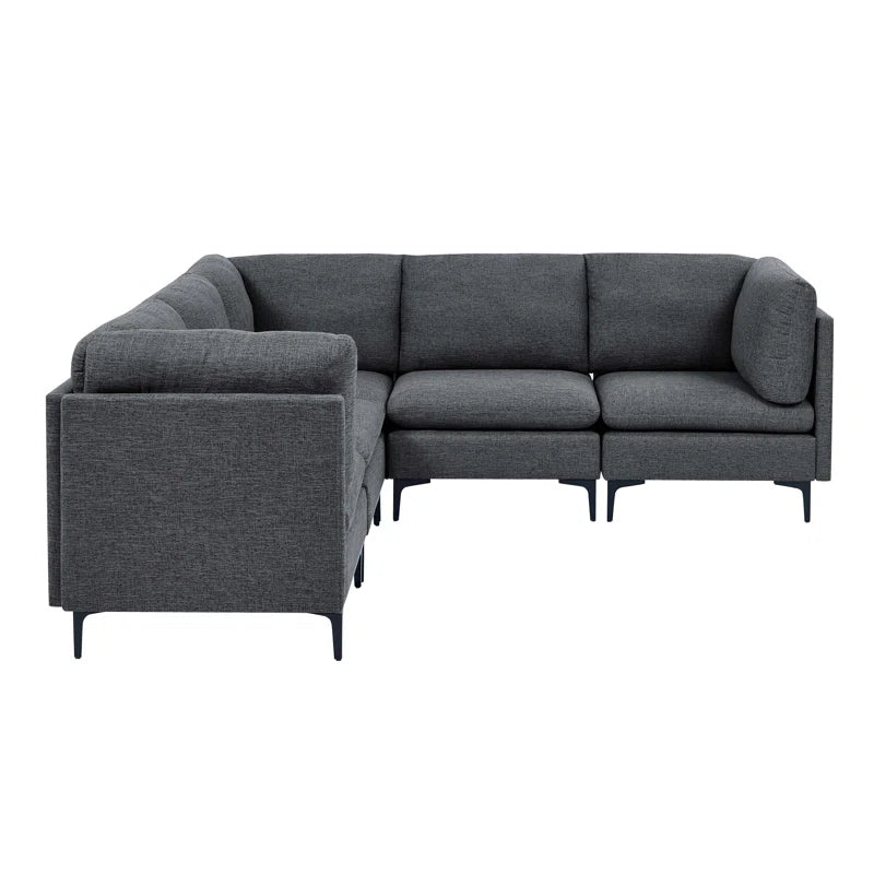 L Shape Sectional Sofa: 5 Piece Corner Sectional (Dark Gray Linen Blend)