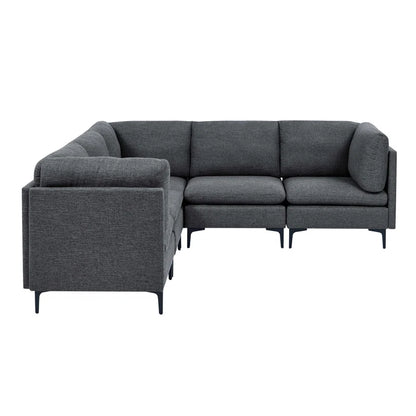 L Shape Sectional Sofa: 5 Piece Corner Sectional (Dark Gray Linen Blend)