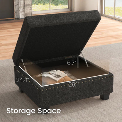 U Shaped Corner Sofa With Storage Ottoman(Dark Gray Polyester)