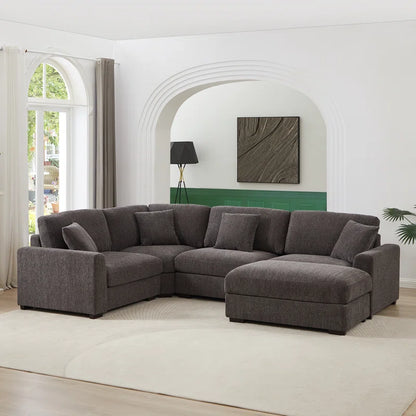 5 Piece Corner Sectional Sofa with Ottoman (Dark Gray Polyester)