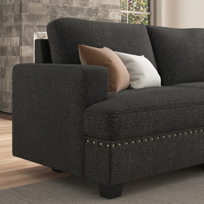 U Shaped Corner Sofa With Storage Ottoman(Dark Gray Polyester)