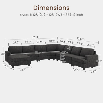 U Shaped Corner Sofa With Storage Ottoman(Dark Gray Polyester)