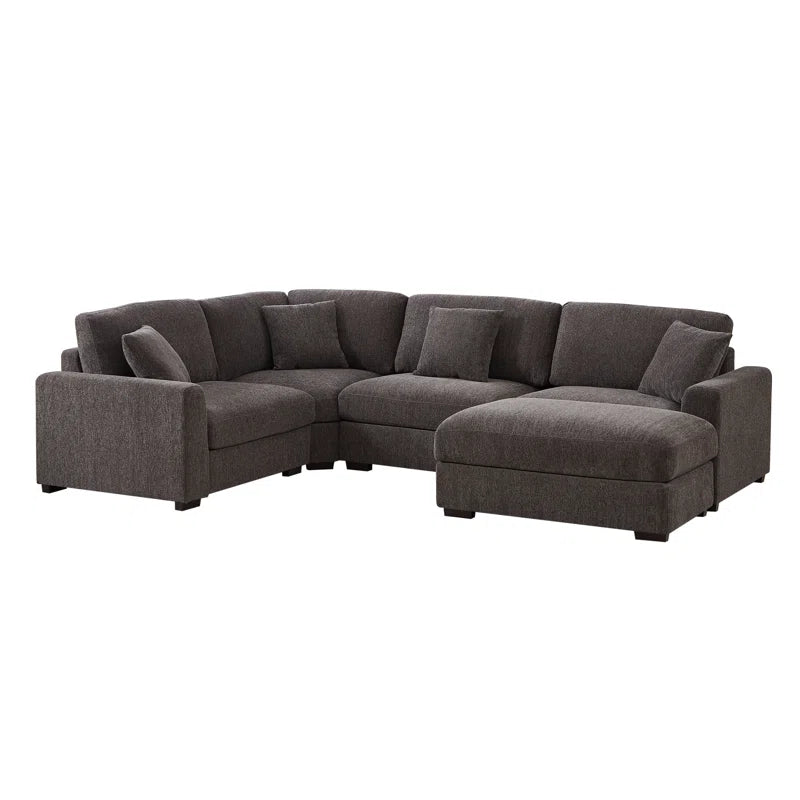 5 Piece Corner Sectional Sofa with Ottoman (Dark Gray Polyester)