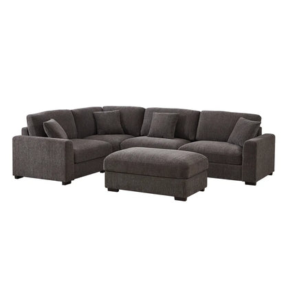 5 Piece Corner Sectional Sofa with Ottoman (Dark Gray Polyester)