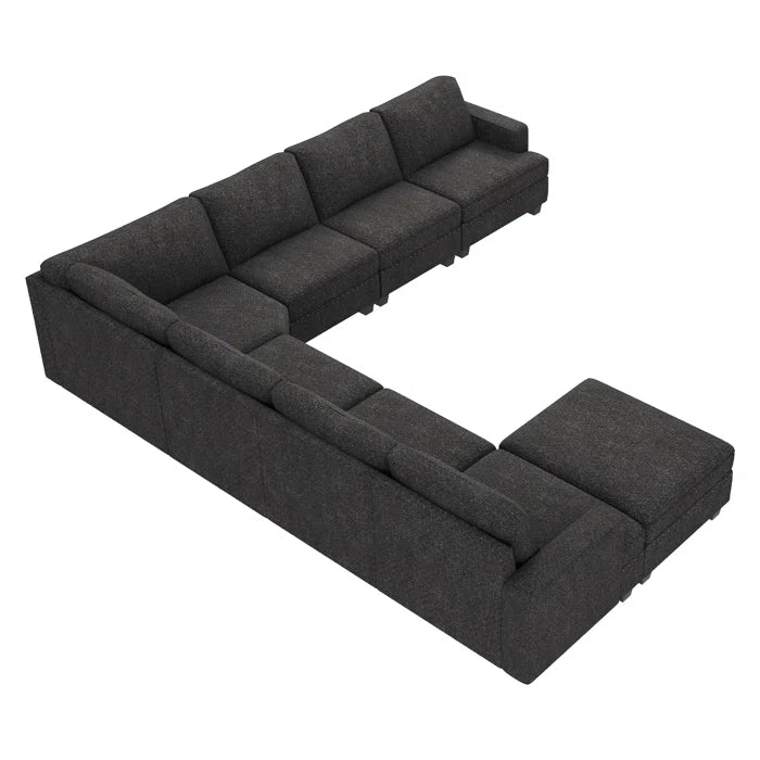 U Shaped Corner Sofa With Storage Ottoman(Dark Gray Polyester)