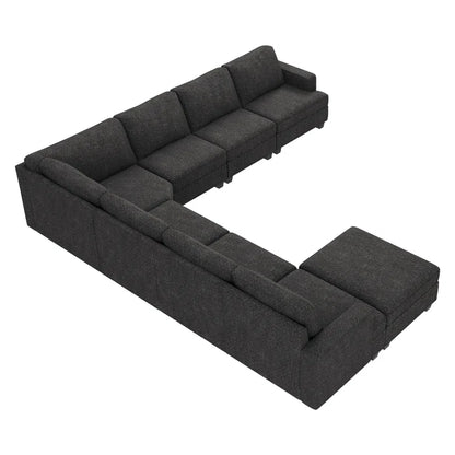 U Shaped Corner Sofa With Storage Ottoman(Dark Gray Polyester)