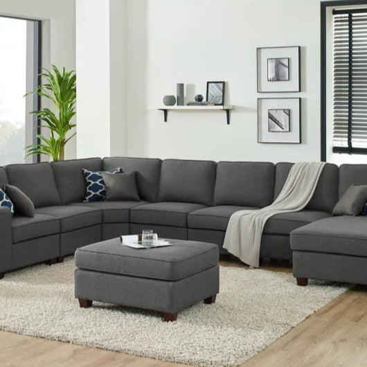 L Shape Sectional Sofa: 149.5" Wide Right Hand Facing Modular Corner Sectional with Ottoman(Dark Gray Polyester Blend)
