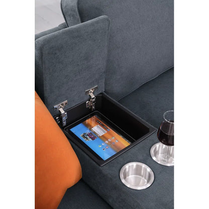 L Shape Sectional Sofa: 136.35" Wide Reversible 7-Piece Modular Corner Sectional with Ottoman(Dark Gray Polyester Blend)