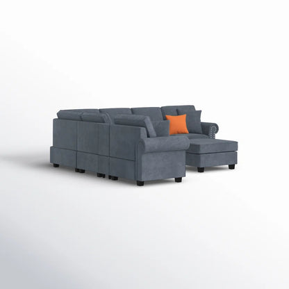 L Shape Sectional Sofa: 136.35" Wide Reversible 7-Piece Modular Corner Sectional with Ottoman(Dark Gray Polyester Blend)
