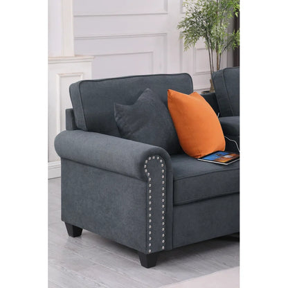 L Shape Sectional Sofa: 136.35" Wide Reversible 7-Piece Modular Corner Sectional with Ottoman(Dark Gray Polyester Blend)